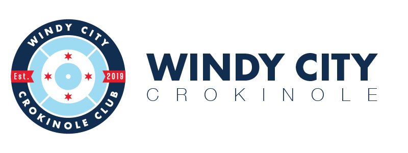 Windy City Crokinole Logo in Navy and Sky Blue with Red Accents